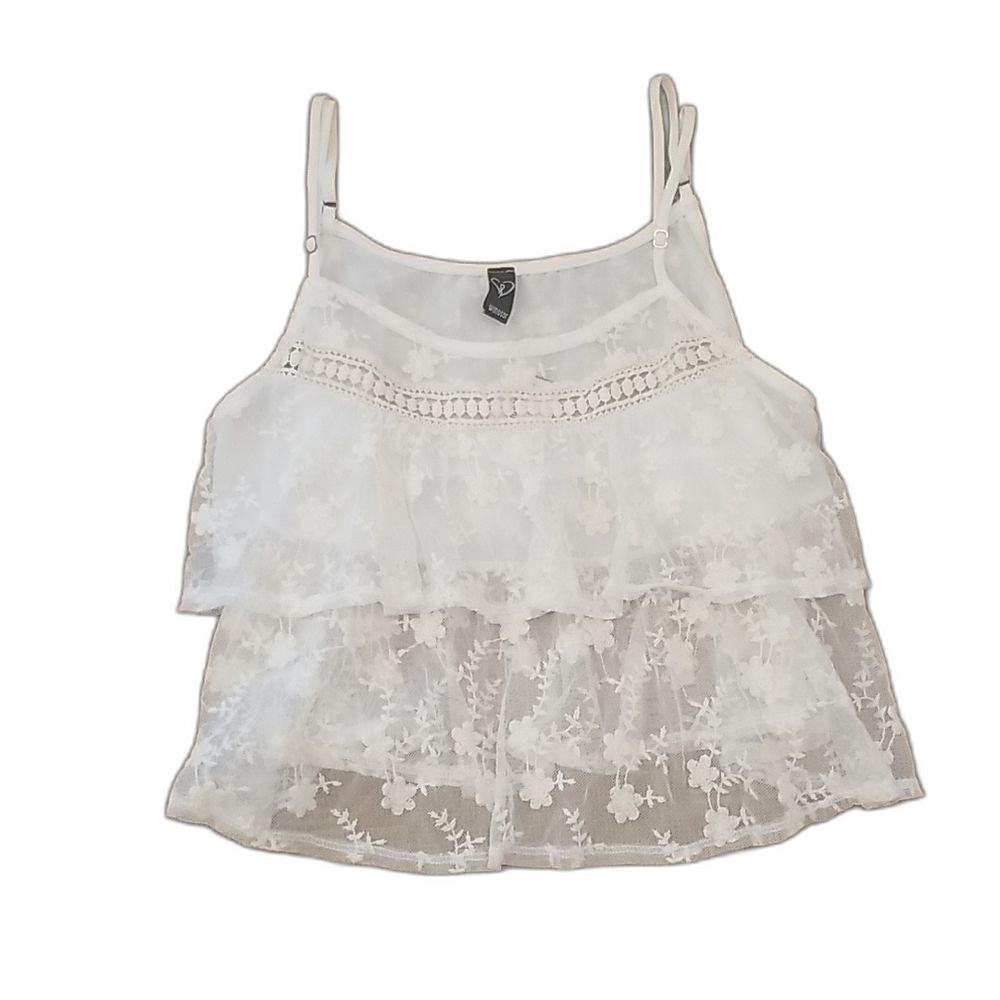 Windsor NWT White Tiered Lace Cami Top Cottagecore Sheer Floral Ruffle Tank Smal